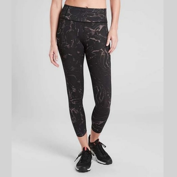 Athleta Black Velocity Marble Print High Rise 7/8 Tight Leggings - Picture 1 of 13